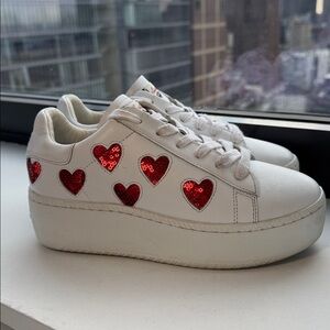 Ash Cute Platform Sneakers with Red Heart Accents
